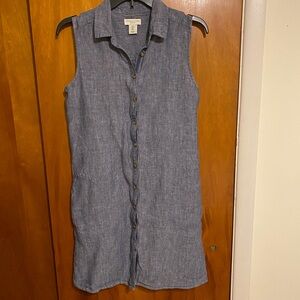 Adrienne Vittadini Linen Shirt Dress Collared Button Down Shift Sleeveless
